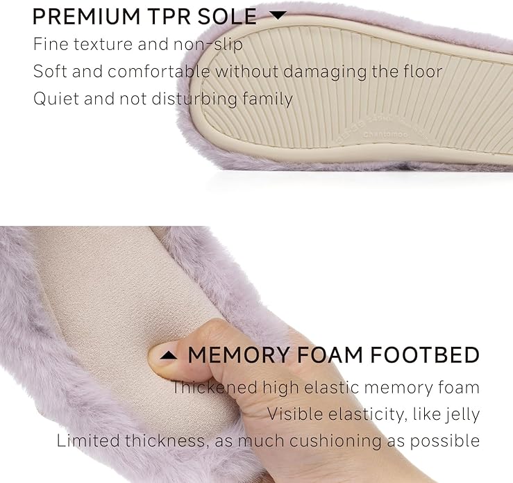 Chantomoo Womens Slippers Memory Foam Fuzzy Cross Band Faux Fur Slippers for Women Gift