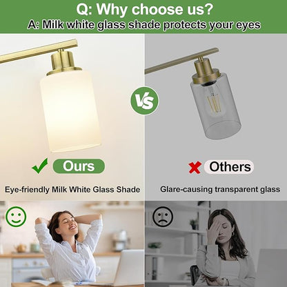 3-Light Bathroom Light Fixtures, Aged Brass Vanity Light with Milky White Shades, Bathroom Lighting Fixtures Over Mirror, Modern Bathroom Wall Lamp for Mirror Living Room Cabinet Bedroom