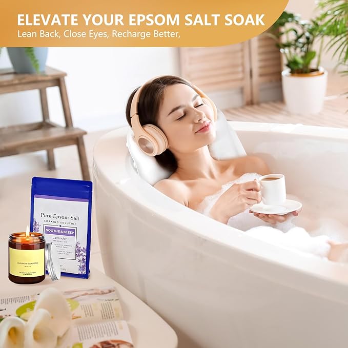 Silicone Bath Pillows for Tub - Adjustable Firmness Bathtub Pillow for Offering Perfect Head Neck & Back Support, Bath Pillow Cushion for Epsom Salt Soaking – Spa Gifts for Women & Parents, White