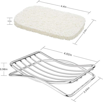 Soap Dish Stainless Steel Bar Soap Holder for Shower Bathroom, Self-draining Soap Dishes Sponge Holder for Kitchen Sink, Easy Cleaning Quick Dry with White Soap Saver
