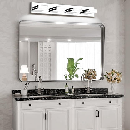 SineRise LED Modern Bathroom Vanity Light Fixtures (4-Light, 30-Inch, Dimmable), Chrome Modern Acrylic Bathroom Wall Lighting Fixtures Over Mirror (Cool White 6000K)