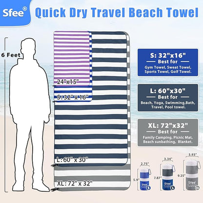 Sfee 2 in 1 Microfiber Oversized Beach Towel, Quick Dry Towel Travel Towel Camping Towel Super Absorbent Compact Lightweight Sports Gym Towels for Beach,Gym, Hiking, Pool, Backpacking, Bath, Yoga