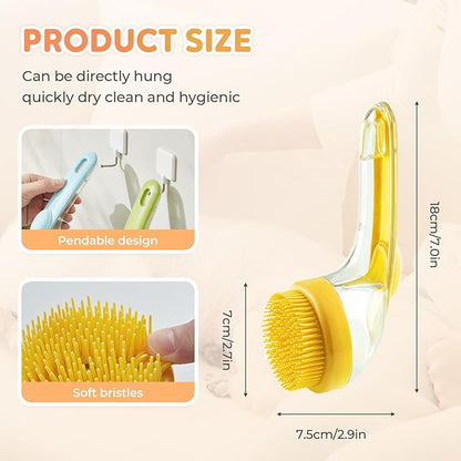 Pet Bath Brush with Shampoo Dispenser, Dog Bath Brush and Grooming Massage Brush for Dogs & Cats, Easy Dog Washing Brush for Short and Long Hair, Coarse and Fine Teeth 2pcs (Red)