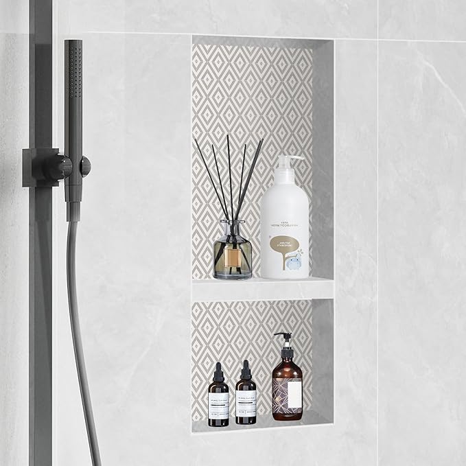 VEVOR Shower Niche Ready for Tile 16" x 24", Double Shelf Organizer, Square Corners Wall-inserted Niche Recessed, Sealed Protection Modern Soap Storage Niche for Shower Bathroom, Black