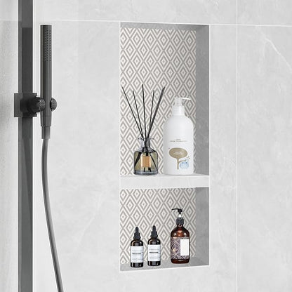 VEVOR Shower Niche Insert Tile Ready 16" x 32", Double Shelf Niche for Shower Wall Bathroom for Shampoo and Toiletry Storage, Black