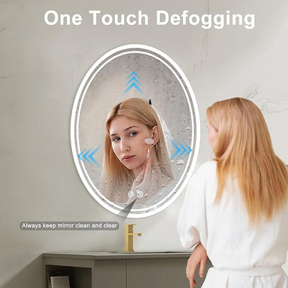 36 X 28 Inch Oval LED Bathroom Mirror Anti-Fog Wall Mounted Lighted Bathroom Vanity Mirror Smart Makeup Mirror 3 Colors Light Dimmable Touch Switch