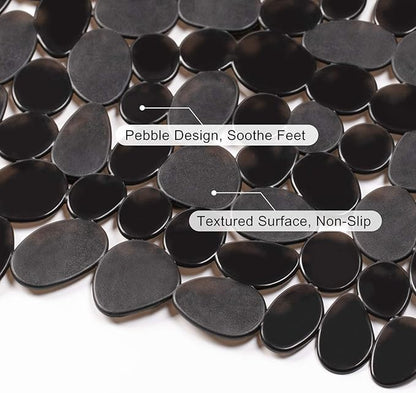 WELTRXE Non Slip Bathtub Mat 35 x 16 Inches Pebbles Shower Mats with Suction Cups, Drain Holes for Bathroom Showers, Tub, Machine Washable Bathroom Mats BPA, Latex Free Safe Tub Mats - Black