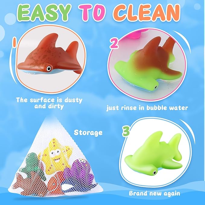 Toddler Stocking Stuffers Color Changing No Hole Bath Toys for Kids Ages 1-3 4-8, Toddler Bath Toys Sea Creatures Christmas Birthday Gifts Pool Bathub Beach Water Toys Sea Animal with Drying Bag