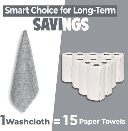DAN RIVER 12 Pack Wash Cloths for Showering [12x12] - 100% Cotton Washcloths Premium Quality Flannel Face Cloths for Bathroom, Highly Absorbent and Soft Feel Wash Clothes, Silver
