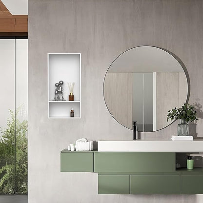 Homevacious 13" X 25" Stainless Steel Shower Niche No Tile Needed Double Shelves White Bathroom Shelf Rimless Recessed Wall Niche for Bathroom Storage