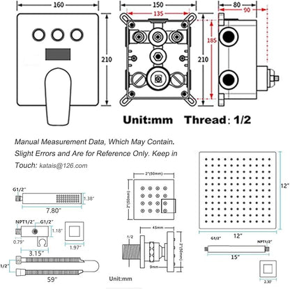 Shower System Brushed Nickel Shower Faucet Set 12 Inch Ceiling Mounted Full Body Shower System with Body Jets, Handheld Spray, Digital Temperature Display Shower Valve