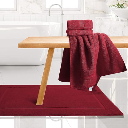Hearth & Harbor Bath Mat Towels - 100% Ring Spun Cotton Luxury Towels - Ultra Soft & Highly Absorbent, Bathroom Towels, Floor Mat - Red