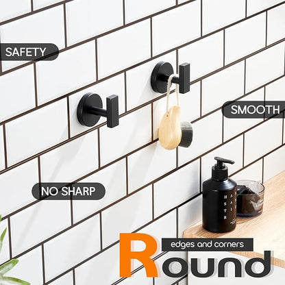 Robe Hook Matte Black Bath Towel Hooks Stainless Steel Wall Hooks for Bathroom Kitchen Closet Garage Door Hanger 2 Pack, AN1001MB-P2