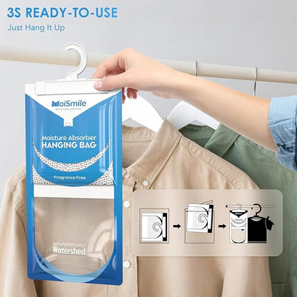Moisture Absorbers 30 Pack Fragrance Free, Hanging Closet Dehumidifier Bags, Humidity Absorber, Compact Eliminates Odors Humidity Packs for Car, Bathroom, Bedroom, Basement, 9.8OZ