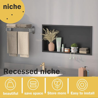 Shower Niche 24"x12"，No Tile Needed，Stainless Steel Niche Bathroom for Shower Wall，Matte Black （ 24 x 12 in）