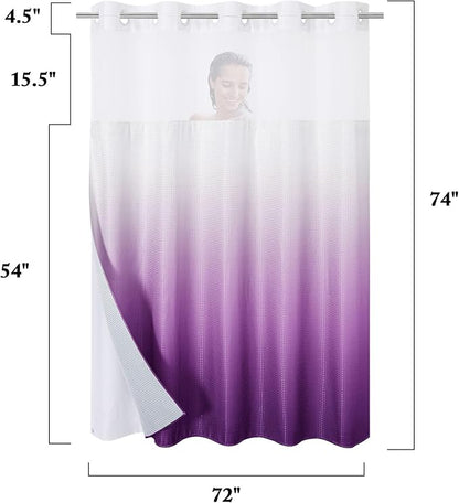 Gibelle No Hook Waffle Weave Shower Curtain with Snap-in Fabric Liner Set for Bathroom, Hotel Style with Mesh Top Window, Waterproof & Washable, Ombre Purple, 72x74