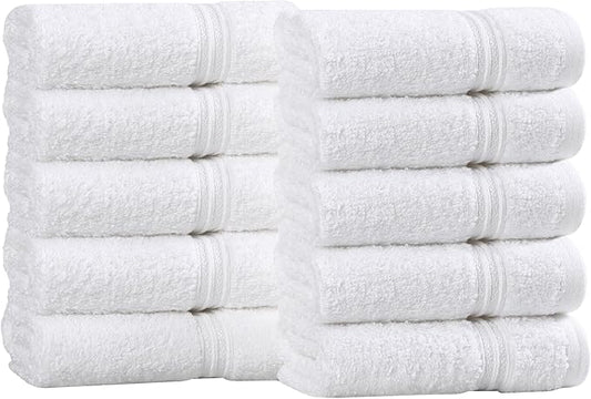 Superior Egyptian Cotton 10-Piece Face Towel Set , Small Towels For Facial, Spa, Quick Dry, Absorbent Towels, Bathroom Accessories, Guest Bath, Home Essentials, Washcloth, Airbnb, White
