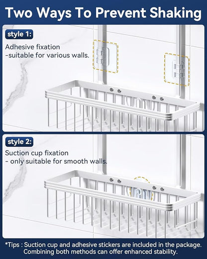 YASONIC Shower Caddy Hanging, Never Rust Shower Organizer Hanging, Aluminum Shower Racks for Inside Shower with Hooks for Razor, Bathroom Organizers and Storage with Soap Holder, Bright Silver