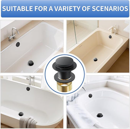 Bathtub Drain Stopper Toe Taps Bathroom Sink Decoration Set, with Two Holes Overflow Opening Cover Panel, Replacementversion Drain Pipe Assembly, with Universal Fine & Coarse Thread (Matte Black)