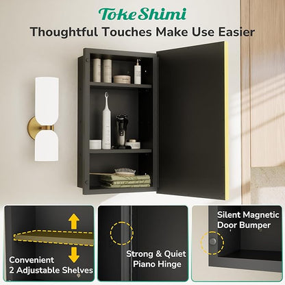 TokeShimi 21x27 Recessed Medicine Cabinet with Mirror Wall Mounted, Aluminum Gold Medicine Cabinet Mirrored, Metal Beveled Mirror with Storage for Bathroom Vanity