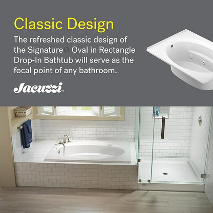 Jacuzzi SIGNATURE Acrylic Drop-In Bathtub, Heated Jet Massage Tub, Slip Resistant, Left Drain Placement, 60" (L) x 42" (W), Oval In Rectangle, White