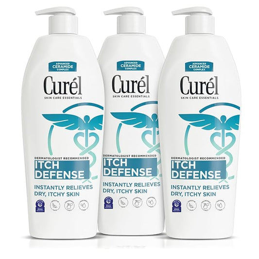 Curel Itch Defense Lotion for Sensitive and Dry Skin, Hand and Body Lotion that Helps Prevent Flare-Ups, Soothes Itchy Skin, Ceramide Moisturizer, Body Care, Bulk, 13 Oz (Pack of 3)