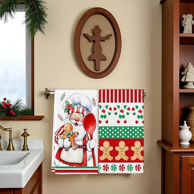 Cesqouc® 4pcs Hand Towels with Christmas Patterns : Santa Claus und Cute Christmas Snowman Patterns Suitable for Bathroom/Kitchen/Living Room/Washbasin