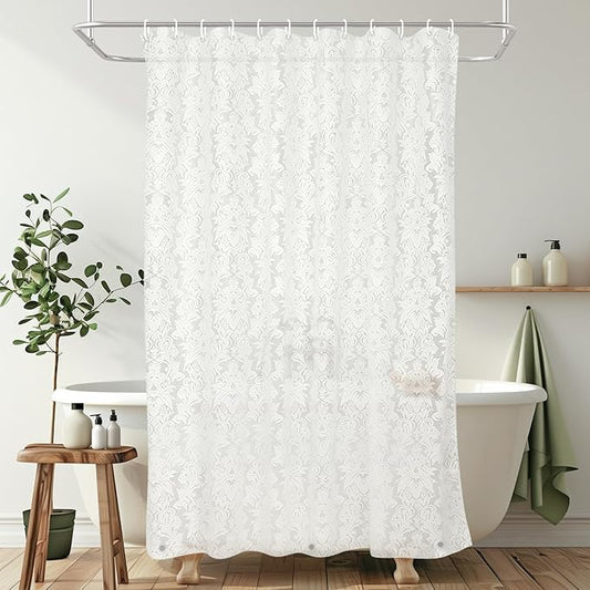 PEVA Shower Curtain, 72 x 72 Water Repellent Premium Bathroom Shower Curtain with 3 Magnetic Weights for Shower Stall, Bathtubs (White Flowers)