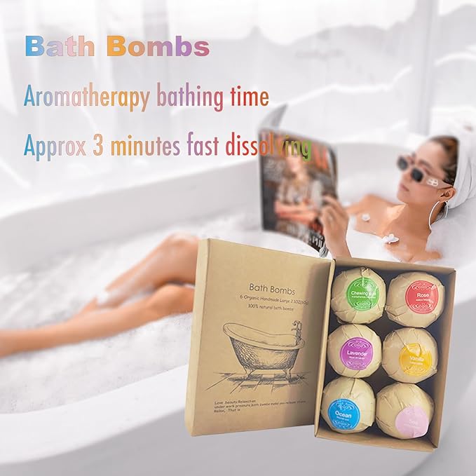 Bath Bombs Gift Set 6 Pack with Essential Oils & Plant Extracts, Luxury Fizzy Bath Bombs for Moisturizing Relaxation Aromatherapy, Christmas Valentine Mothers Day Spa Gifts for Women Men Her Him