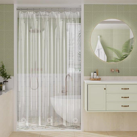 Amazer Clear Shower Curtain Liner, 60x72 Plastic Shower Liner PEVA Medium Weight Inside Shower Curtain for Bathroom with Rustproof Grommets