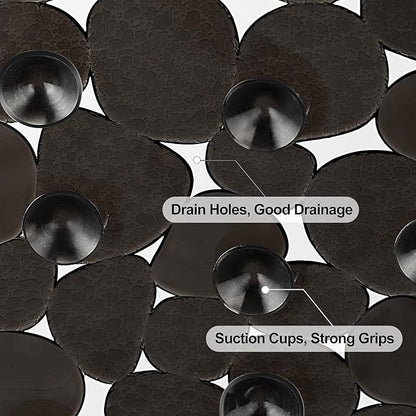 WELTRXE Pebbles Bath Mat for Tub Black Non-Slip Bathtub Mat with Suction Cups, Drain Holes for Bathroom Showers, Tub, Machine Washable, BPA, Latex Free Oval Shower Mats Bath Tub mat, 27 x 14 Inch