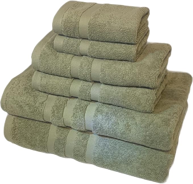 Veteran Textile LLC - 6 Pieces-Turkish Cotton - Luxury Towel Set for Bathroom & Kitchen, 2 Bath Towels, 2 Hand Towels & 2 WashCloths *Valued $79.99* (Sage Green)
