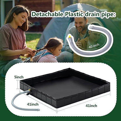 Portable Shower Pan, 41" x 41" x 5" Foldable Shower Base & Basin Floor with Detachable Drain Pipe, Ideal for RV, Outdoor,Indoor Shower Stall Enclosures