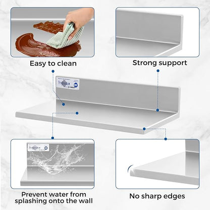 Profeeshaw Stainless Steel Shelf Wall Mounted Commercial Stainless Steel Shelves 8.6 * 16 Inch 44lb Heavy Duty Commercial Kitchen Shelf for Restaurant, Bar, Utility Room, Kitchen and Garage