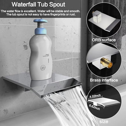 Shower System Rain Shower Faucet Set with Tub Spout,10 inch Bathroom Wall Mounted Waterfall Bathtub Faucet with Handheld Spray and Rough-in Valve Body and Trim kit,Chrome Polished