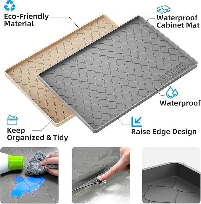 Silicone Under Sink Mat 31" x 19", kitchen Essentials and Gadgets, Shelf liner and Cabinet Protector, Home Organizers and Storage, Waterproof Bathroom Tray