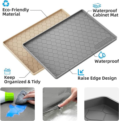Silicone Under Sink Mat 22" x 19", kitchen Essentials and Gadgets, Shelf liner and Cabinet Protector, Home Organizers and Storage, Waterproof Bathroom Tray