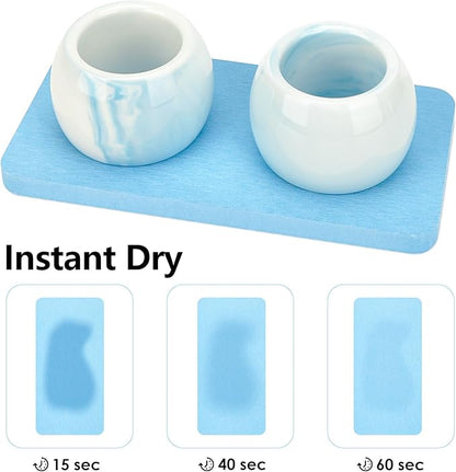 2 Pack Ceramic Toothbrush Holder with Diatomite Toothbrush Tray for Bathroom Shower Countertop Storage Organizer, Small Toothpaste Razor Electric Tooth Brush Head Stand (Blue)