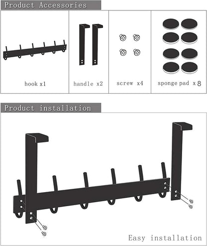 DOKU Over The Door Hook, Heavy Duty Over Door Hanger Holder for Coat Robe Hat Clothe Towels Hanging, Bathroom Organizer Towel Rack 12 Hooks, Matte Black