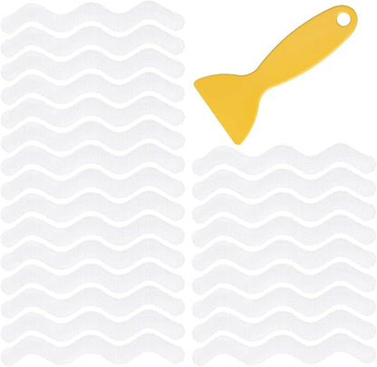 24pcs Anti Slip Shower Stickers, Non Slips Shower Strips with Premium Scraper, Clear Wave-Shaped Bathtub Non Slip Stickers for Bath Tub Showers Stairs Non-Slip