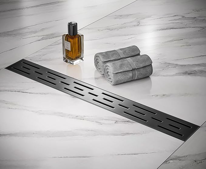 HEATGENE 36-Inch Linear Shower Drain in Matte Black - Stainless Steel Rectangular Shower Floor Drain - Removable Decorative Cover - Adjustable Leveling Feet - CUPC Certified