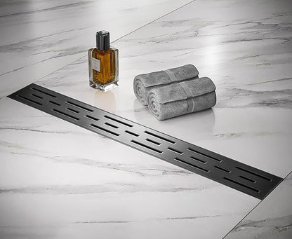 HEATGENE 36-Inch Linear Shower Drain in Matte Black - Stainless Steel Rectangular Shower Floor Drain - Removable Decorative Cover - Adjustable Leveling Feet - CUPC Certified
