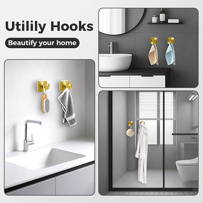 Shower Hooks for Inside Shower,Reusable Suction Cup Hooks for Glass Window,Mirror,Removable Towel Hooks for Bathroom,4 Pack(Gold)