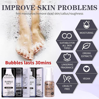 Pedicure Foot Soak Set - Upgraded 6 in 1 Foot Spa, Foot Bath Spa, Pedicure Kit, Foot Soak for Tired & Dry Cracked Feet, Athletes Feet, Bad Odor, Softens Calluses,Golden Petals