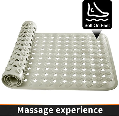 Yimobra Non Slip Bath Mat, Super Strong Suction Cups,34.5"x15.5"Long Tub Mat with Drain Holes, Machine Washable Fast Draining Shower Mats, Bathroom Essentials,Camel