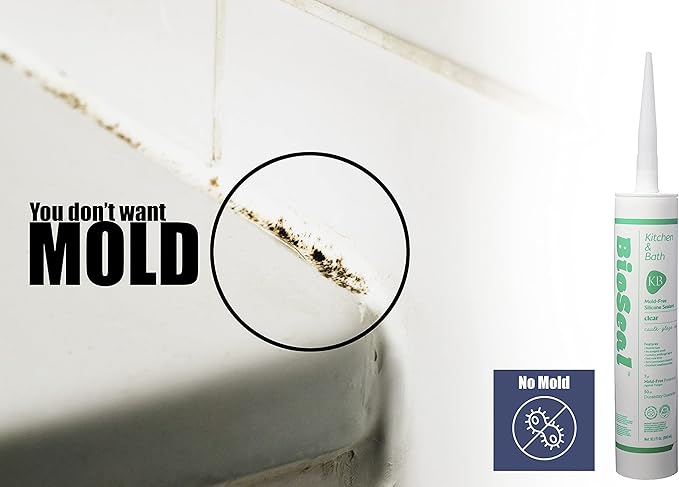 Translucent BioSeal 100% Silicone Sealant Caulk Kitchen and Bath Grade, Waterproof and No Odor No Color Change 10.1 Ounce Cartridge, Clear Translucent
