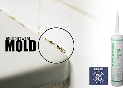 Translucent BioSeal 100% Silicone Sealant Caulk Kitchen and Bath Grade, Waterproof and No Odor No Color Change 10.1 Ounce Cartridge, Clear Translucent