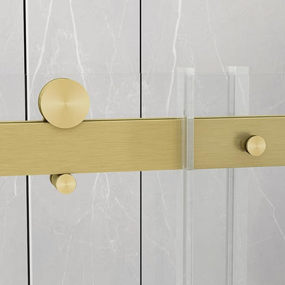 Sunrosa Semi-Frameless Glass Shower Door, 51-55" W x 76" H Single Sliding Shower Door with Tempered Glass 5/16"(8mm), Brushed Gold