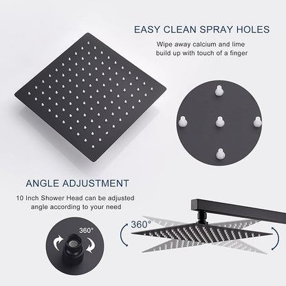 Shower System Bathtub Shower Faucet Set with Tub Spout, Matte Black 10" Shower Head Hand Held Bathroom Rain Mixer Tub Shower Combo Set Wall Mounted with Valve