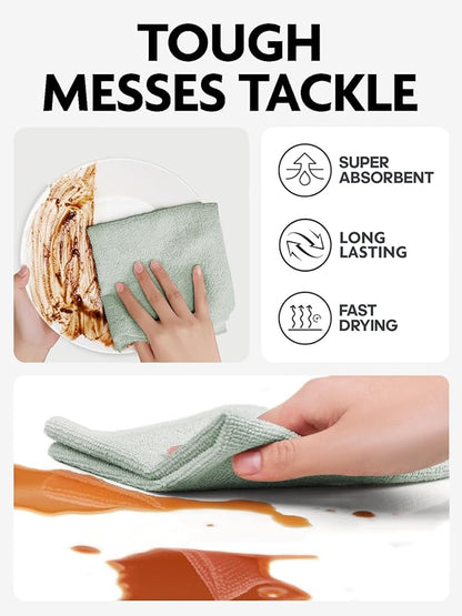 Fantasticlean Microfiber Cleaning Cloth Roll -75 Pack, Tear Away Microfiber Towels, 12" x 12", Reusable, Washable, Scratch Free, Ultra Absorbent Dishcloth for Home Supplies, Car, Pet (Moss Green)
